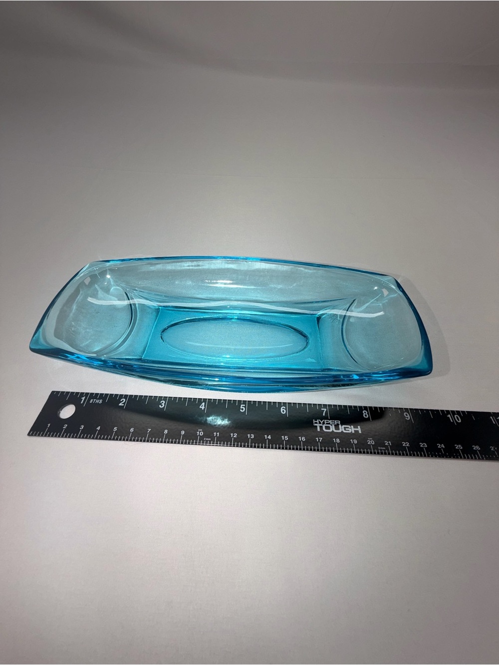 Vintage Hazel Atlas Capri Blue Glass Candy Relish Serving Dish MCM Aqua 10” - Picture 3 of 5